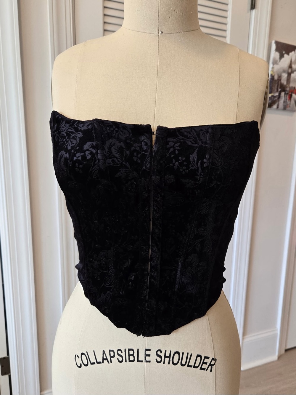 Windsor Black Floral Velvet Strapless Corset Top